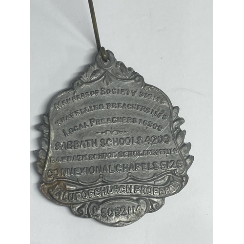 590 - AN 1807 - 1907 PRIMITIVE METHODIST TUNSTALL MEDAL