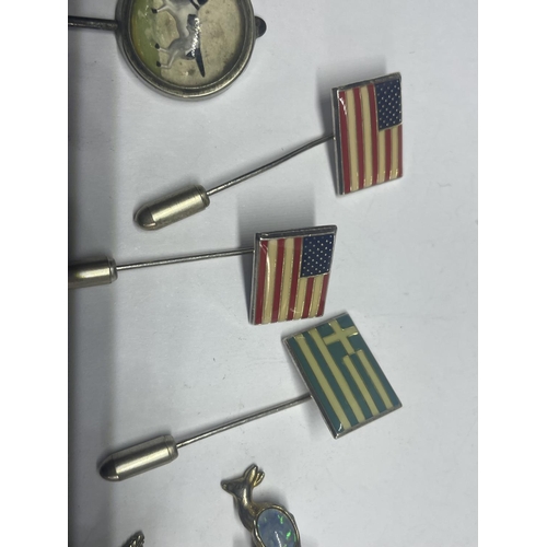 627 - SIX PIN BADGES AND TWO LGCU PENDANTS