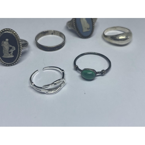 636 - FIVE VARIOUS SILVER RINGS