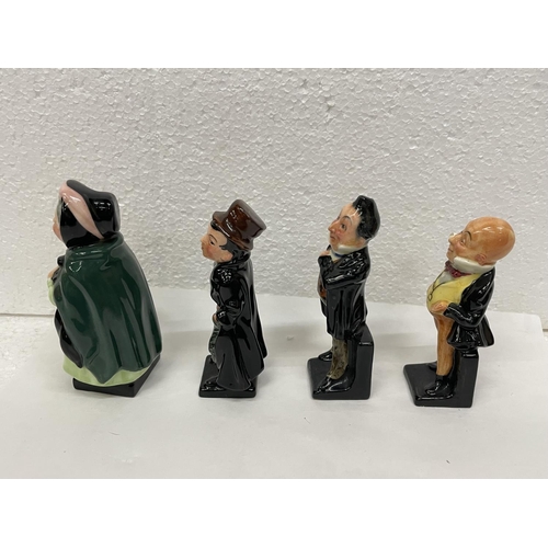 328 - FOUR ROYAL DOULTON DICKENS FIGURES TO INCLUDE THE ARTFUL DODGER, PECKSNIFF, SAIREY GAMP