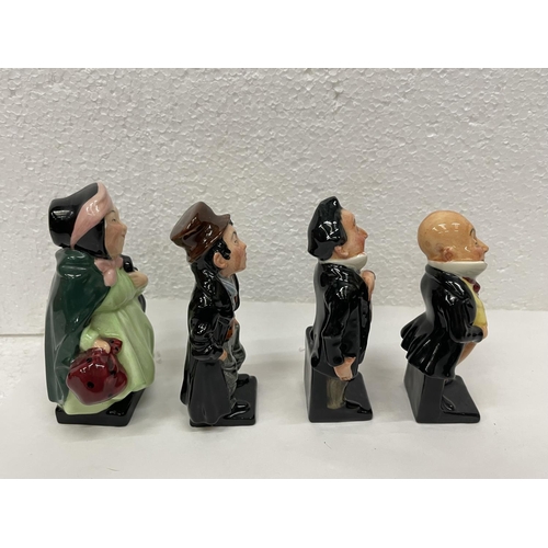 328 - FOUR ROYAL DOULTON DICKENS FIGURES TO INCLUDE THE ARTFUL DODGER, PECKSNIFF, SAIREY GAMP