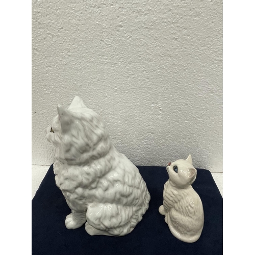 349 - TWO CERAMIC CAT FIGURES TO INCLUDE A BORDALO PINHEIRO C RAINHA PORTUGESE PERSIAN WITH FROG MARKS TO ... 