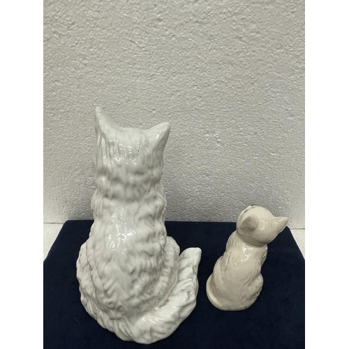 349 - TWO CERAMIC CAT FIGURES TO INCLUDE A BORDALO PINHEIRO C RAINHA PORTUGESE PERSIAN WITH FROG MARKS TO ... 