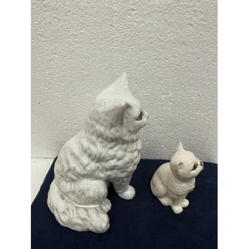 349 - TWO CERAMIC CAT FIGURES TO INCLUDE A BORDALO PINHEIRO C RAINHA PORTUGESE PERSIAN WITH FROG MARKS TO ... 