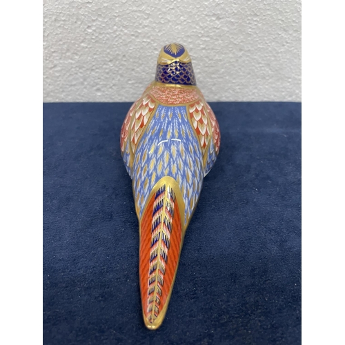 363 - A ROYAL CROWN DERBY PHEASANT FIGURE WITH GOLD COLOURED STOPPER