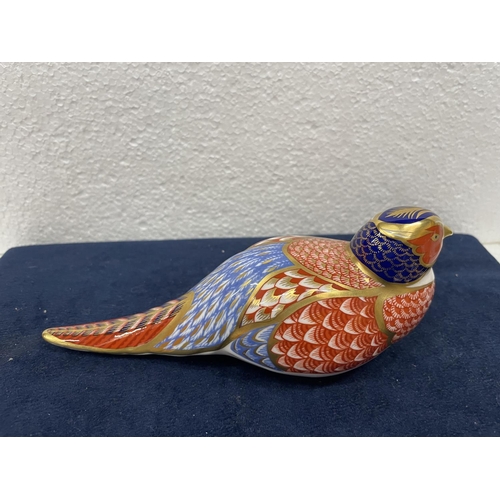 363 - A ROYAL CROWN DERBY PHEASANT FIGURE WITH GOLD COLOURED STOPPER