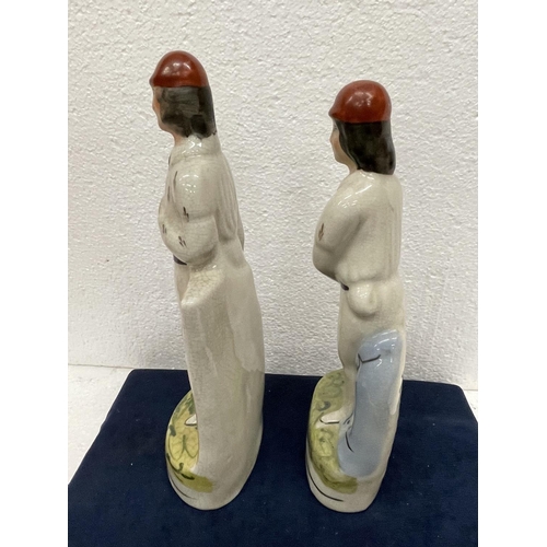 408 - A PAIR OF STAFFORDSHIRE FLAT BACK CRICKETERS