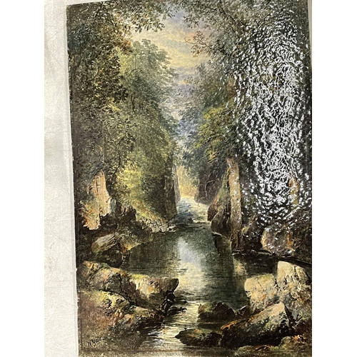 16 - A HAND PAINTED TILE OF THE FAIRY GLEN BETWSY COED NORTH WALES SIGNED W YALE 46CM X 31CM