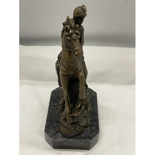 28 - A BRONZE GEORGE AND DRAGON ON A MARBLE BASE SIGNED