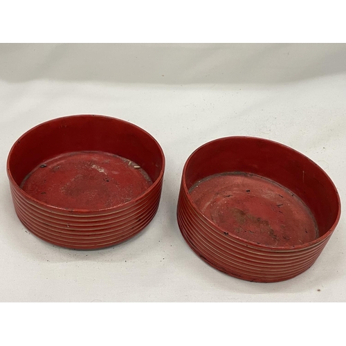 3 - A PAIR OF BELIEVED ENGLISH REGENCY CIRCA 19TH CENTURY WINE COASTERS IN CINNABAR RED LACQUER