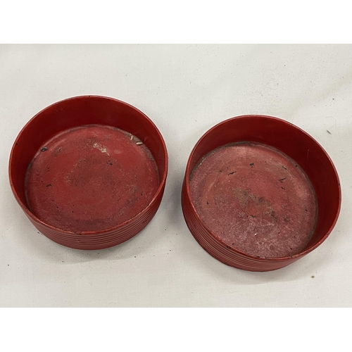 3 - A PAIR OF BELIEVED ENGLISH REGENCY CIRCA 19TH CENTURY WINE COASTERS IN CINNABAR RED LACQUER