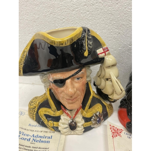 436 - TWO ROYAL DOULTON TOBY JUGS VICE ADMIRAL LORD NELSON AND CAPTAIN HOOK