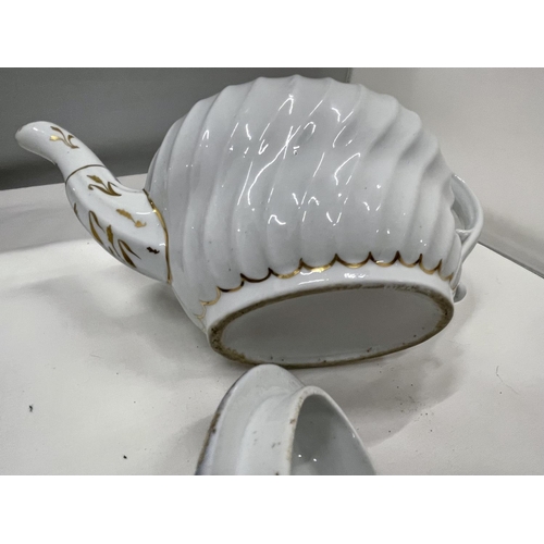 44 - AN ANTIQUE DR WALL PERIOD WORCSTER PORCELAIN TEAPOT 18TH/19TH CENTURY OF TAPERED FLUTED SHAPE WITH B... 