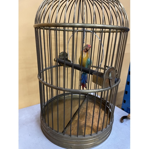 55 - A LARGE VINTAGE BRASS PARROT/BIRD CAGE HEIGHT APPROXIMATELY 100CM