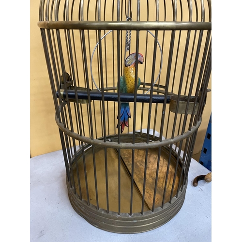 55 - A LARGE VINTAGE BRASS PARROT/BIRD CAGE HEIGHT APPROXIMATELY 100CM