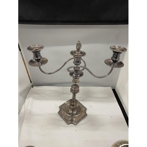 58 - TWO SILVER PLATED CANDELABRAS ONE THREE BRANCH AND ONE FOUR