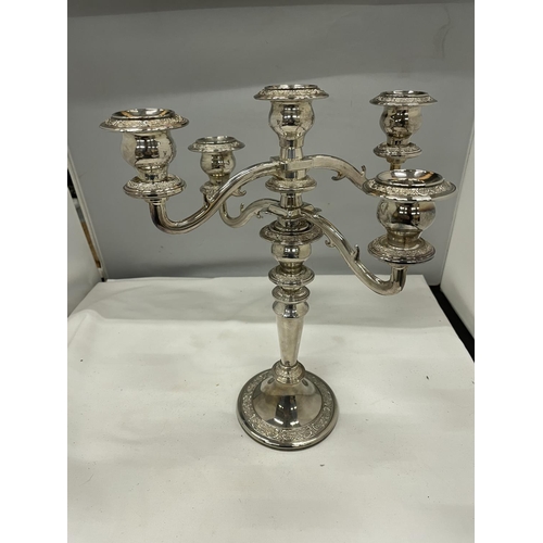 58 - TWO SILVER PLATED CANDELABRAS ONE THREE BRANCH AND ONE FOUR