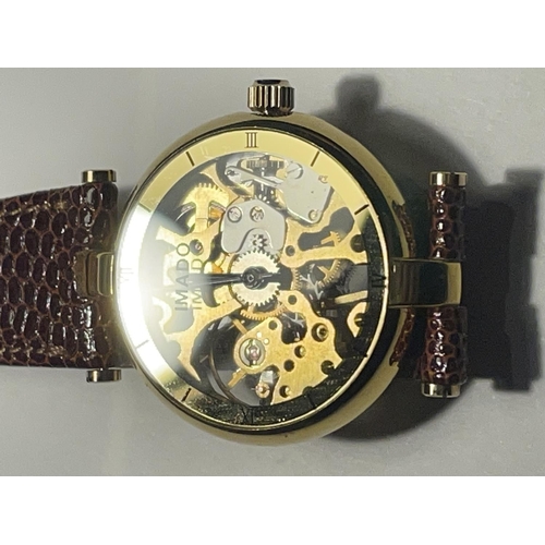 649 - A SKELETON WRIST WATCH SEEN WORKING BUT NO WARRANTY