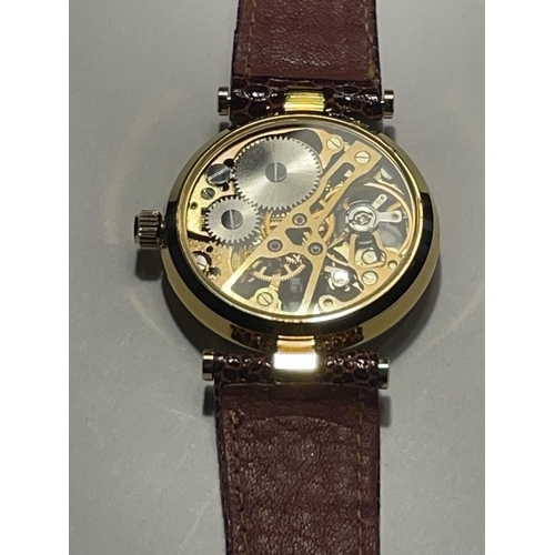 649 - A SKELETON WRIST WATCH SEEN WORKING BUT NO WARRANTY