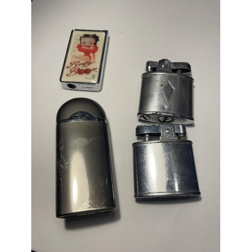 655 - FOUR VARIOUS VINTAGE CIGARETTE LIGHTERS ONE BETTY BOO