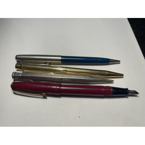 656 - FOUR VARIOUS PENS TO INCLUDE A ROLLED SILVER