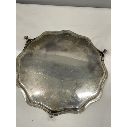 9 - A HALLMARKED SHEFFIELD SILVER FOOTED TRAY (ENGRAVED) GROSS WEIGHT 750 GRAMS