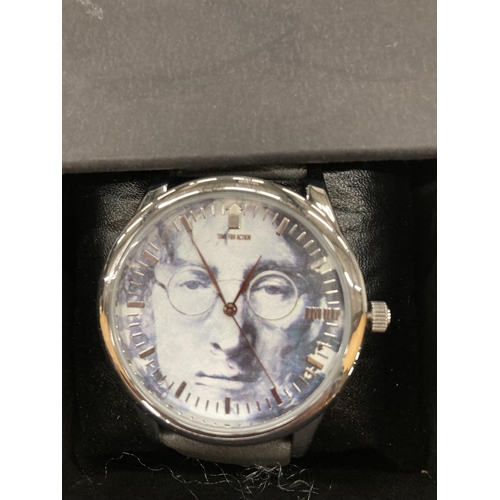 105 - THREE WRISTWATCHES TO INCLUDE JOHN LENNON FACE, PENNY BLACK 'TARGET' FACE AND AN EAGLEMOSS VINTAGE S... 