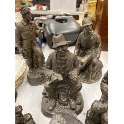 113 - A QUANTITY OF STONE AND METAL FIGURES TO INCLUDE ANIMALS, A FARMER, ETC