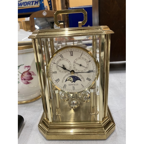 118 - A SEWILL'S ANNIVERSARY CLOCK - NEEDS ATTENTION AND A BRASS VINTAGE STYLE LANTERN CLOCK