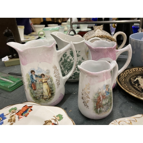 137 - A QUANTITY OF CERAMIC AND CHINA ITEMS TO INCLUDE A SADLER LIDDED SUGAR BOWL AND JUG WITH A CRINOLINE... 