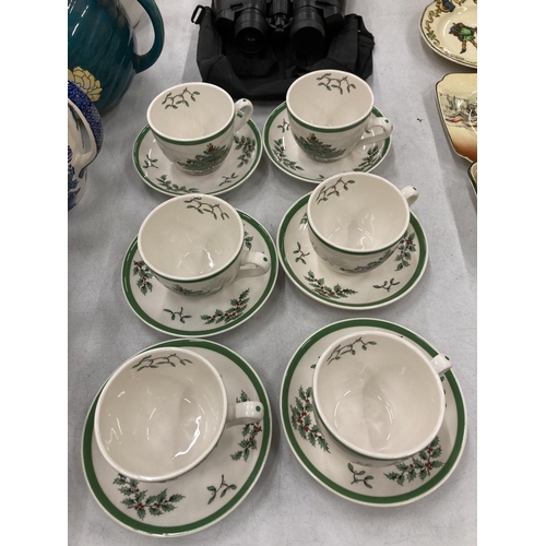 157 - A SET OF SIX SPODE CHRISTMAS CUPS AND SAUCERS