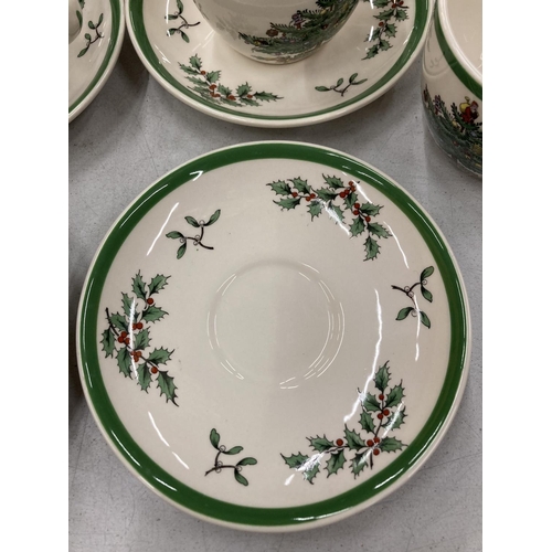 157 - A SET OF SIX SPODE CHRISTMAS CUPS AND SAUCERS