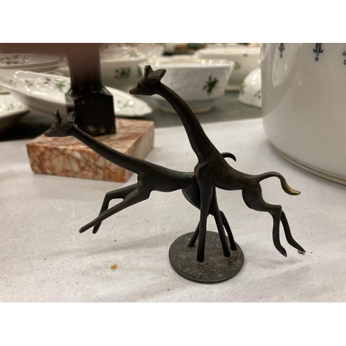 175 - A SMALL BRONZE STUDY OF GIRAFFES RUNNING BY ROHAC HEIGHT 9CM