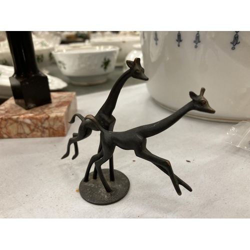 175 - A SMALL BRONZE STUDY OF GIRAFFES RUNNING BY ROHAC HEIGHT 9CM