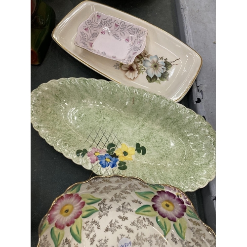 184 - A QUANTITY OF RETANGULAR SANDWICH PLATES TO INCLUDE JAMES KENT PLUS A JAMES KENT FLORAL BOWL