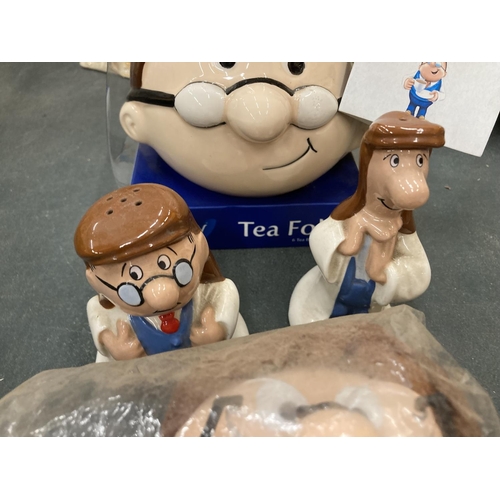 186 - A COLLECTION OF TETLEY TEA ITEMS TO INCLUDE A 'GAFFER' MUG SET WITH CRUETS AND A 'GAFFER' CUDDLY TOY