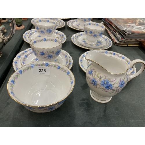 225 - A TUSCAN CHINA 'LOVE IN THE MIST' PART TEASET TO INCLUDE A CAKE PLATE, CUPS, SAUCERS, SIDE PLATES, C... 