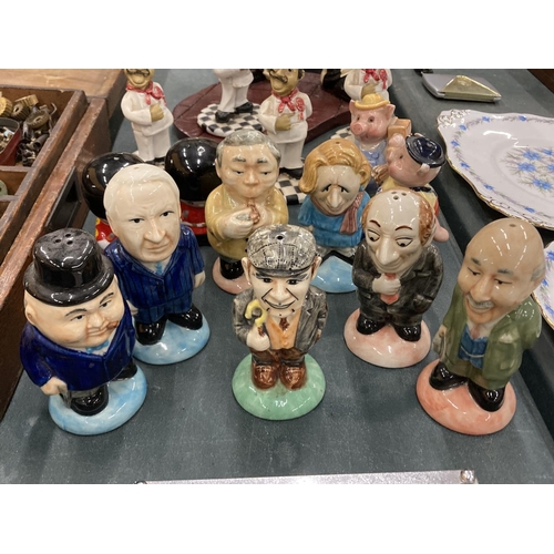 228 - A COLLECTION OF CERAMIC SALT AND PEPPER POTS IN THE GUISE OF FAMOUS FIGURES TO INCLUDE MARGARET THAT... 