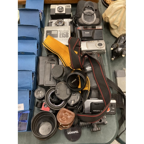 247 - A QUANTITY OF CAMERAS AND ACCESSORIES TO INCLUDE ILFORD SPORTSMAN, KODAK INSTAMATIC, OLYMPUS CAMEDIA... 