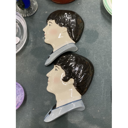 62 - TWO MOORLAND POTTERIES WALL PLAQUES OF JOHN LENNON AND PAUL McCARTNEY