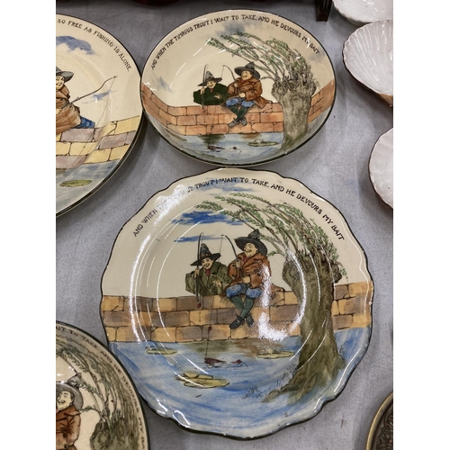 94 - FIVE PIECES OF ROYAL DOULTON 'GALLANT FISHERS' SERIES WARE TO INCLUDE A 27CM PLATE, A FLUTED PLATE P... 