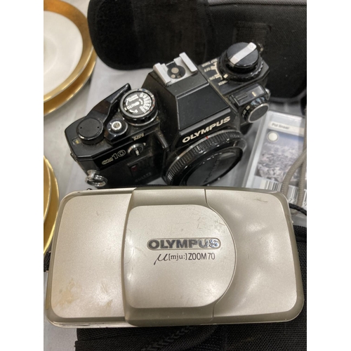 98 - A QUANTITY OF CAMERAS AND ACCESSORIES TO INCLUDE A CANON DIGITAL IXUS 400, OLYMPUS OM 10, ENSIGN SEL... 