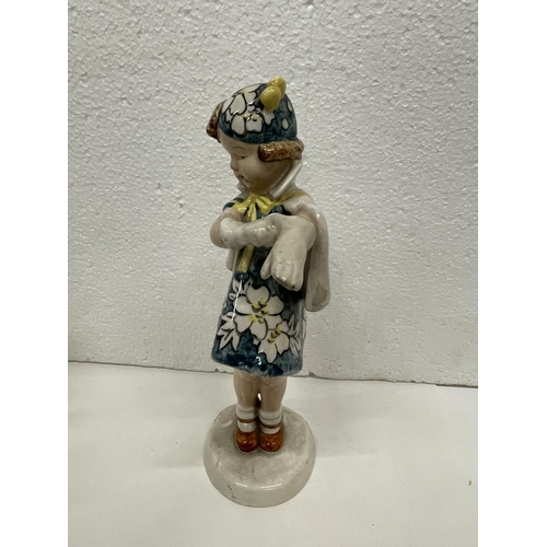 489 - A GOLDSHIEIDER FIGURE OF GIRL PUTTING ON GLOVES HEIGHT 23CMS