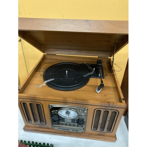 270 - A RECORD DECK, CD PLAYER AND RADIO HOUSED IN A VINTAGE STYLE BOX