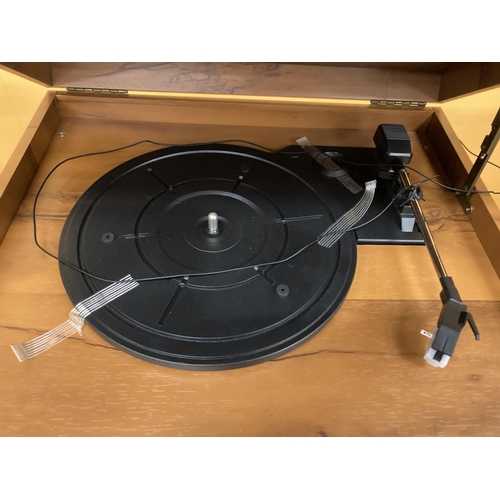 270 - A RECORD DECK, CD PLAYER AND RADIO HOUSED IN A VINTAGE STYLE BOX