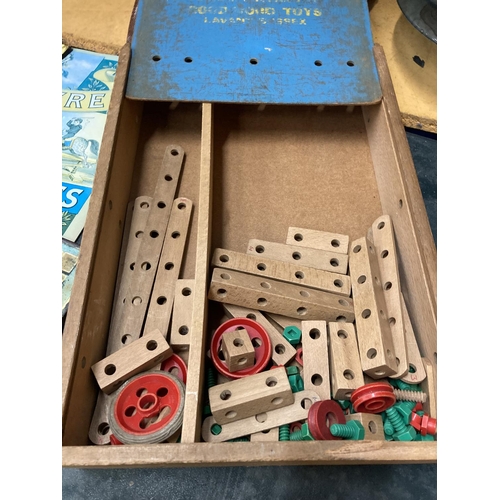 278 - A VINTAGE 'FIT-BITS' CHILD'S CONSTRUCTION TOY IN ORIGINAL WOODEN BOX