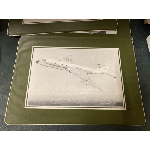 771 - A SET OF SIX BRITISH AEROSPACE PLASTIC PLACEMATS FEATURING DIFFERENT AVRO AIRCRAFT, SIGNED AND DATED... 