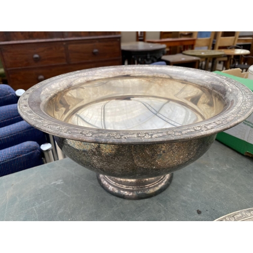 1534 - A LARGE SILVER PLATE SALVER AND A LARGE SILVER PLATE PUNCH BOWL