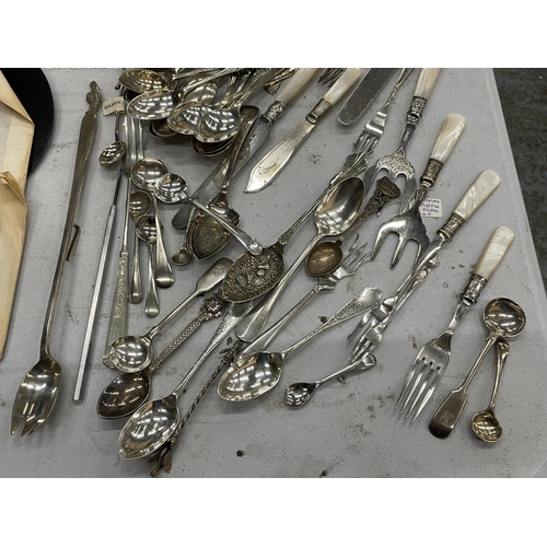 707 - A QUANTITY OF FLATWARE TO INCLUDE MUSTARD SPOONS, SERVING SPOONS, SUGAR SIFTER LADLE, MUFFIN FORKS, ... 