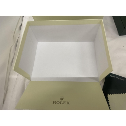 36A - A ROLEX DATE JUST OUTER BOX, INNER BOX, TWO BOOKLETS, A SPARE LINK AND SEAL (WATCH NOT INCLUDED)